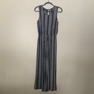 Navy White Geometric Jumpsuit Size Small EUC Drawstring Waist